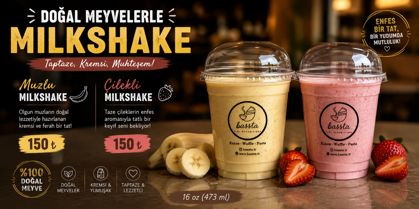 milkshake muzlu ve çilekli